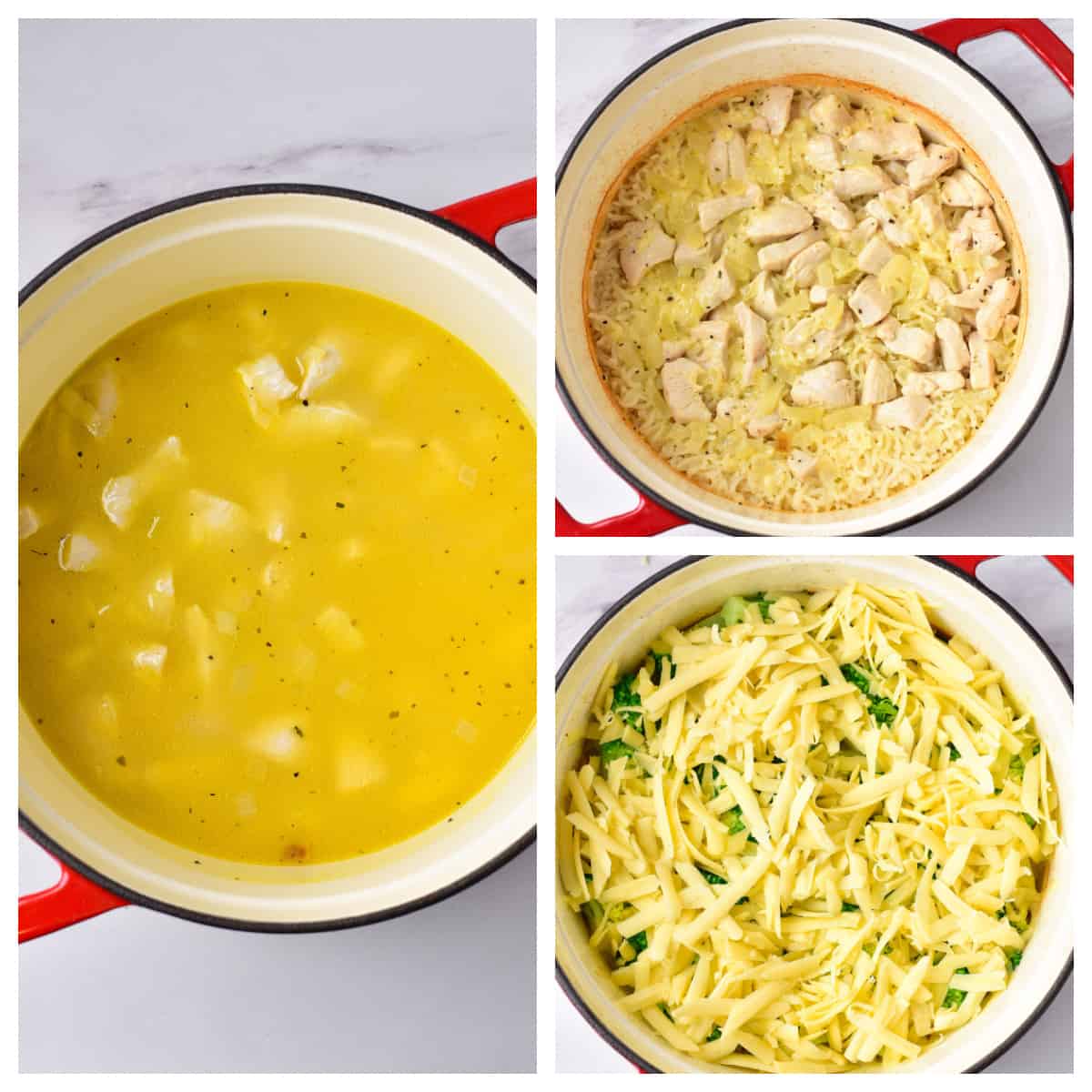Collage of stages making casserole.