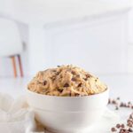 Bowl of dough, with text: Easy Chocolate Chip Edible Cookie Dough.